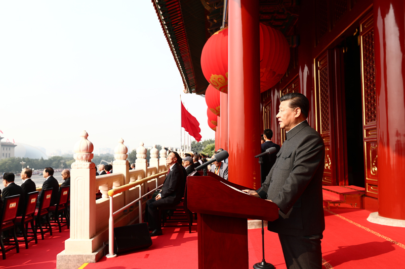 10月1日上午，慶祝中華人民共和國成立70周年大會在北京天安門廣場隆重舉行。中共中央總書記、國家主席、中央軍委主席習(xí)近平發(fā)表重要講話。